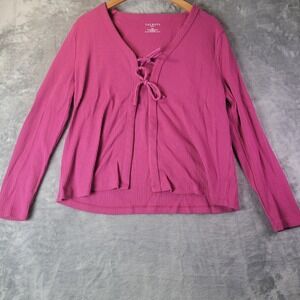 Talbots Womens Petite PXL Pink Ribbed Tie Front Knit Top Minimalist‎ Capsule